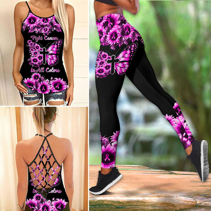  Fight Cancer In All Colors Butterfly All Over Printed Combo Camisole tank + Legging