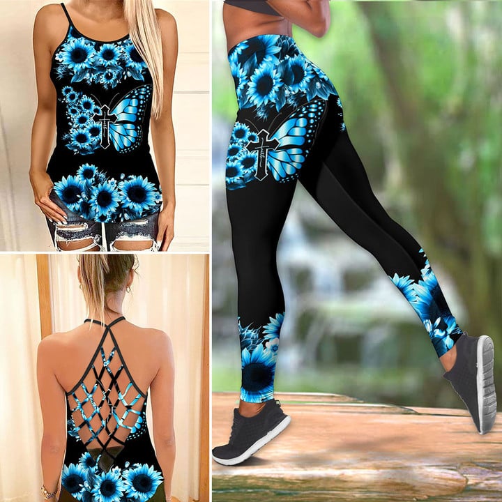  Blue Butterfly Combo Camisole tank + Legging