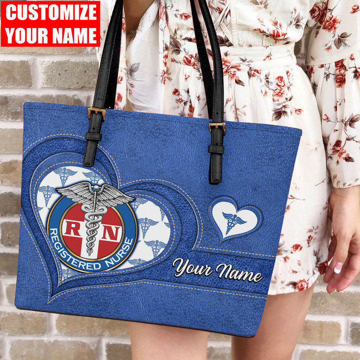  Personalized Nursing RN Printed Leather Tote Bag