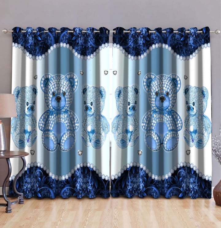 Teddy Bear Blue Curtain