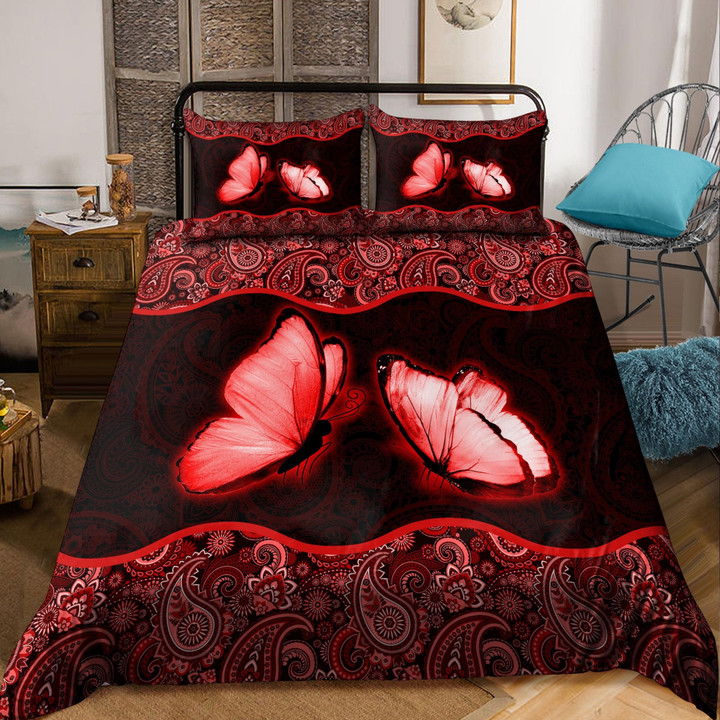  Butterfly Bedding Set Red Color