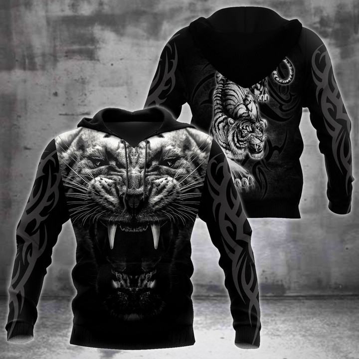 Beebuble White Tiger Tatoo D Over Printed Hoodie for Men and Women