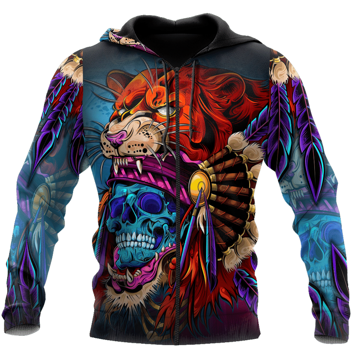 Beebuble D Lion Skull Over Printed Hoodie