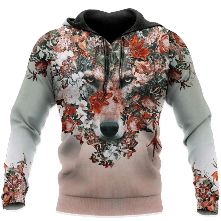 Beebuble Wolf Floral Unisex Deluxe Hoodie ML