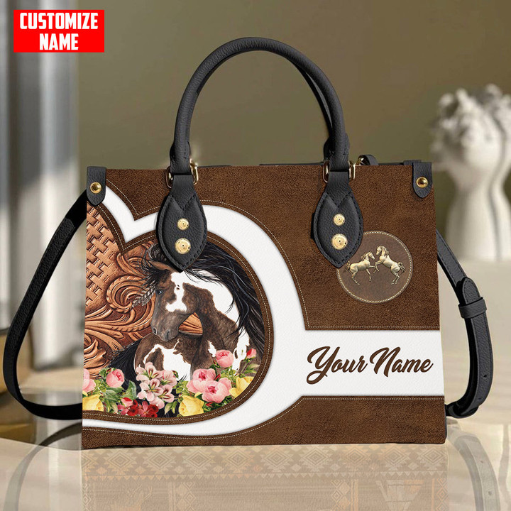 Beebuble Customized Name Horse Printed Leather Handbag HN