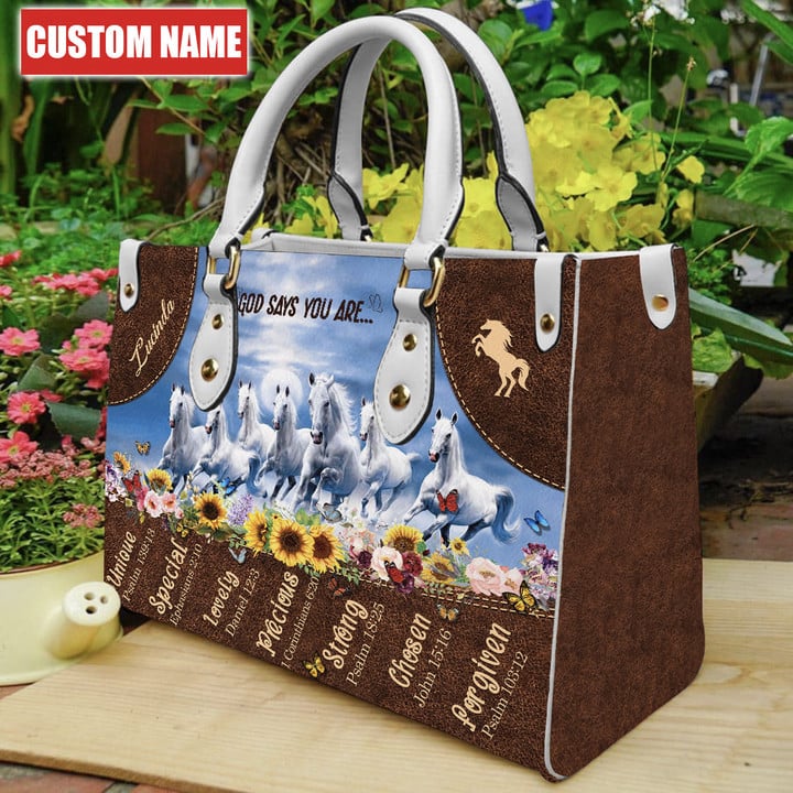 Beebuble Customized Name Horse God Says You Are Printed Leather Handbag KLNA