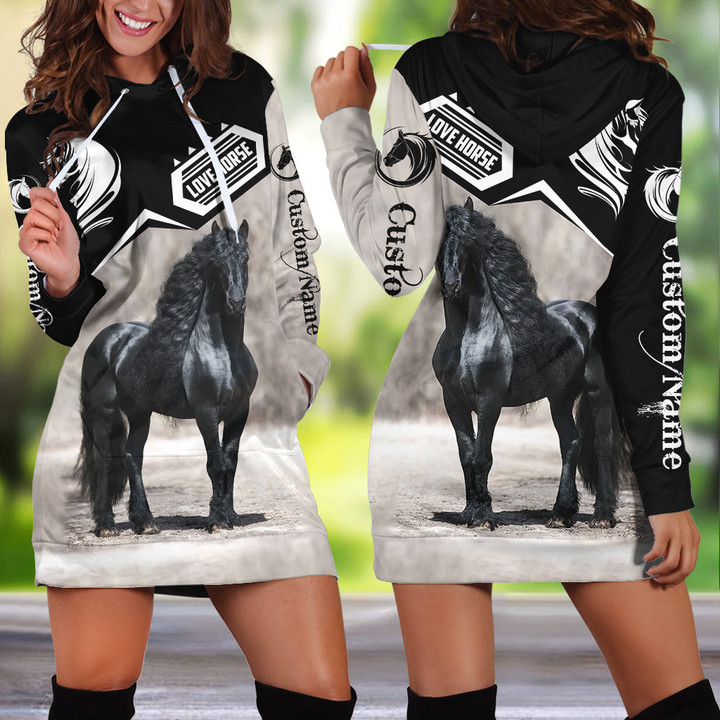 Beebuble Personalized Name Friesian Horse Hoodie Dress for Women