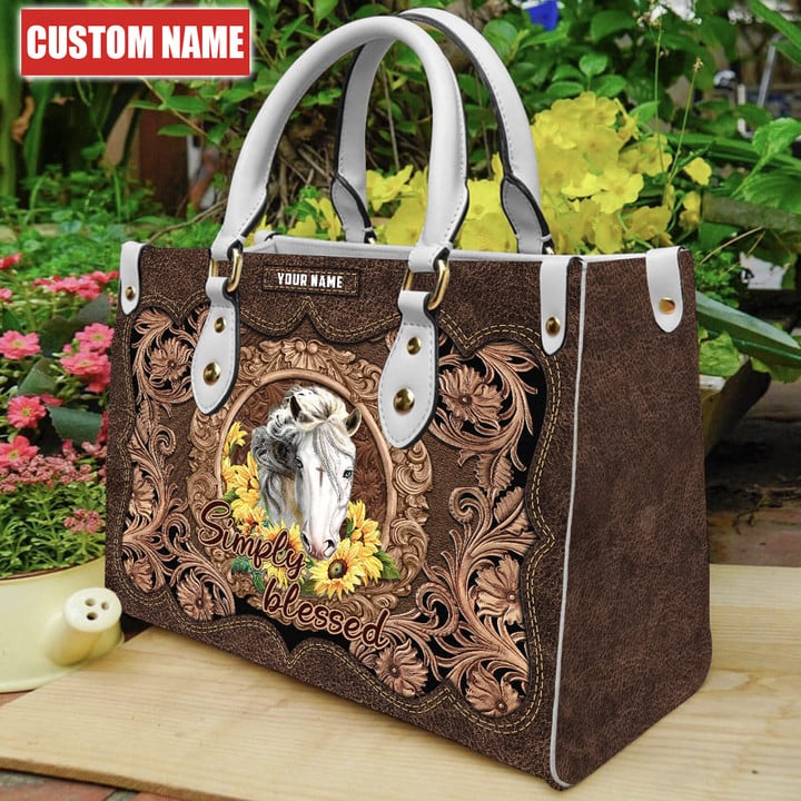 Beebuble Customized Name Horse Simply Blessed Printed Leather Handbag KLNA