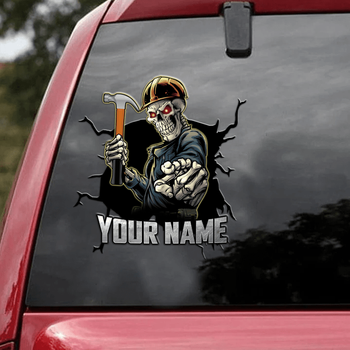 Beebuble Personalized Name Carpenter Skull Crack Car Decal Stickers