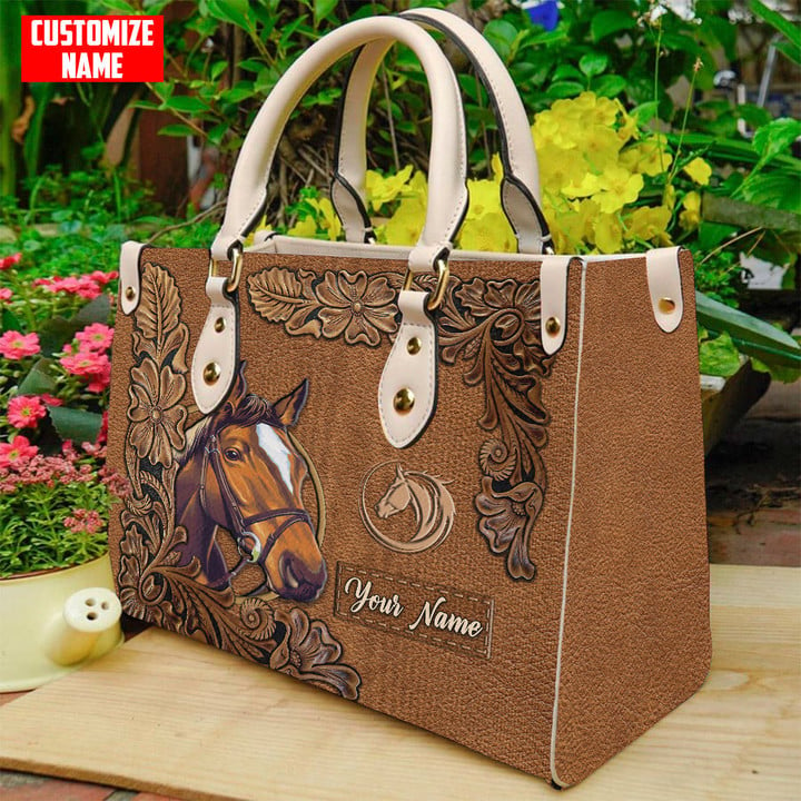 Beebuble Customized Name Horse Printed Leather Handbag HN
