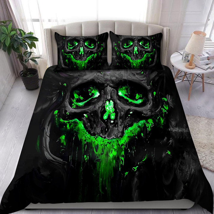Beebuble Skull Green Neon Light Bedding Set