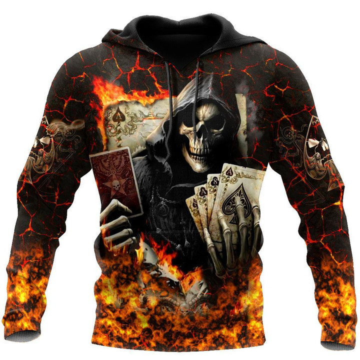 Beebuble Poker Skulls On The Red Fire Hoodie For Men And Women JJW
