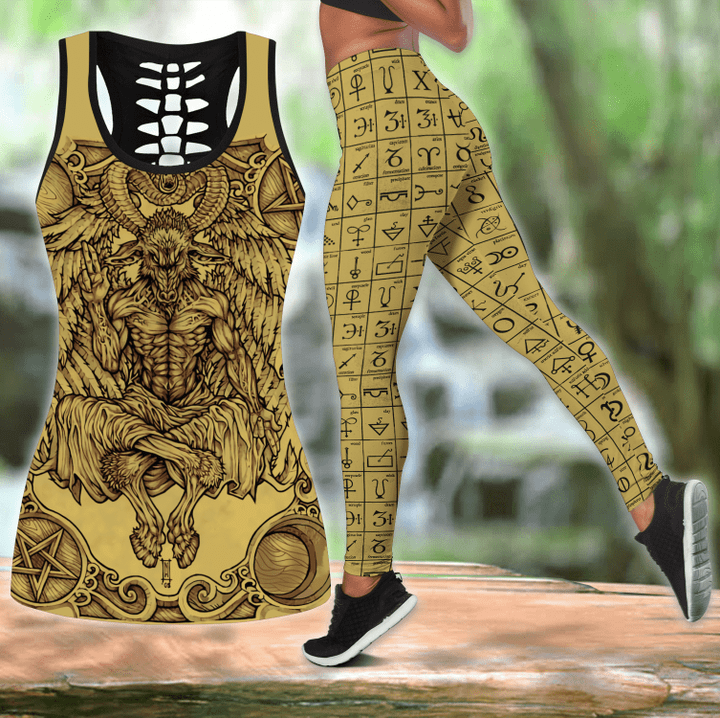 Beebuble Skull Satanic Combo Hollow Tank Top And Legging Outfit