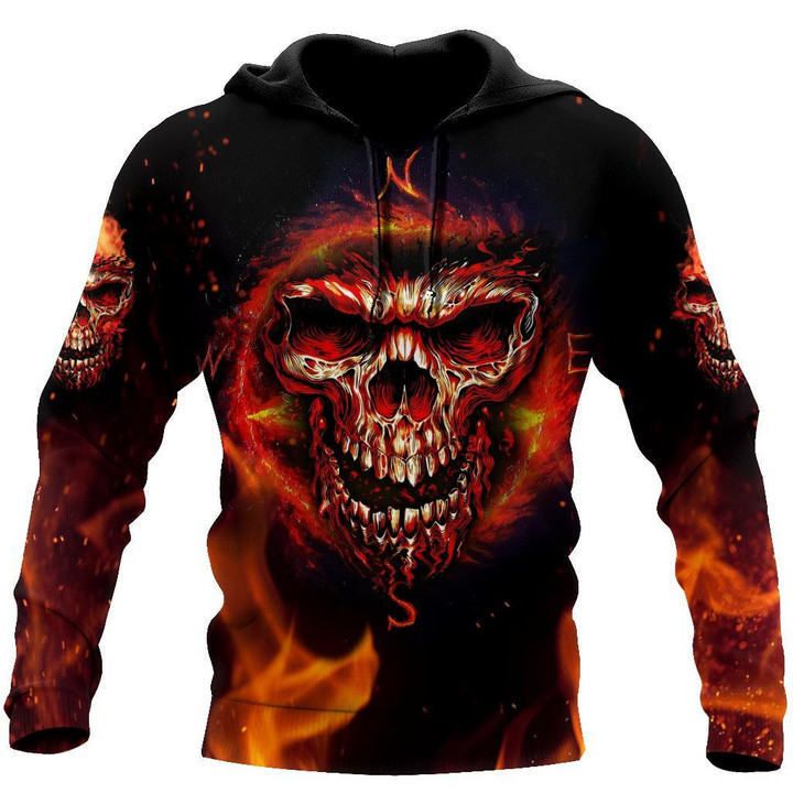 Beebuble Angry Skulls On Fire Art Hoodie For Men And Women TQH