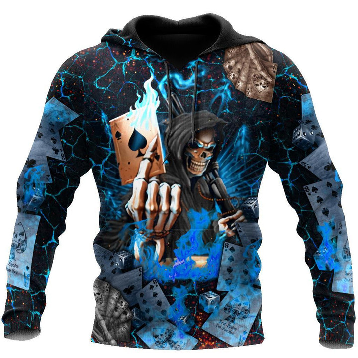 Beebuble Poker Skulls On The Blue Fire Hoodie For Men And Women JJW