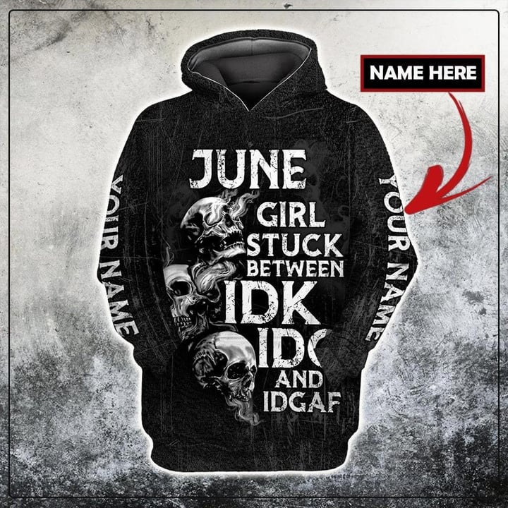 Beebuble Customize Name June Girl Skull Hoodie For Men And Women TNA.S