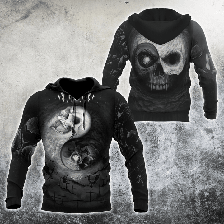 Beebuble Yin Yang Skull Hoodie For Men And Women MH