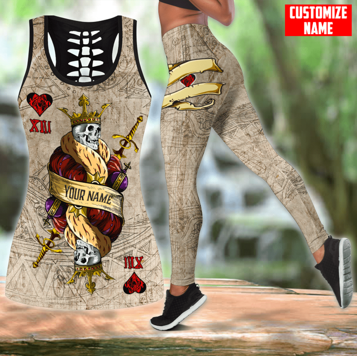 Beebuble Customize Name Skull Combo Hollow Tank Top And Legging Outfit