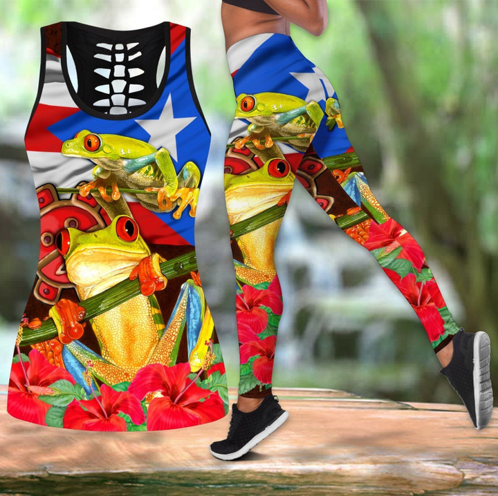 Puerto Rico Caribbean Frog With Maga Flower Combo Outfit QB06222002-Apparel-TQH-S-S-Vibe Cosy™