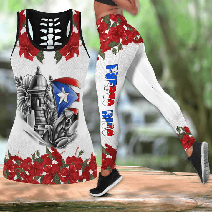 Beebuble Puerto Rico Maga Flower Combo Hollow Tank Top And Legging Outfit MH