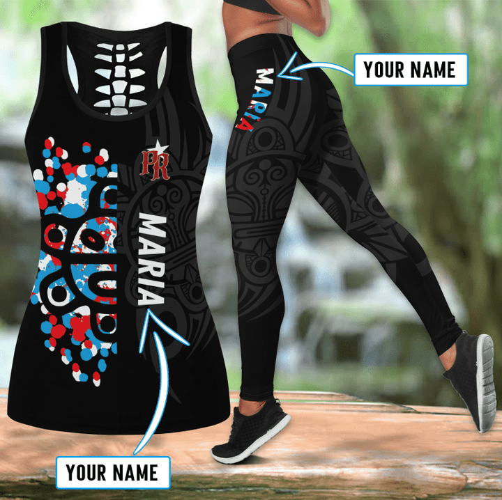 Beebuble Customize Name Puerto Rico Combo Hollow Tank Top And Legging Outfit MH