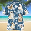 Tibetan Spaniel Dog Blue Tribal Pattern Hawaiian Shirt