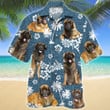 Leonberger Dog Blue Tribal Pattern Hawaiian Shirt