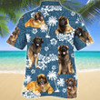 Leonberger Dog Blue Tribal Pattern Hawaiian Shirt