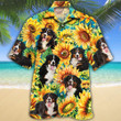 Bernese Mountain Dog Lovers Sunflower Watercolor Hawaiian Shirt