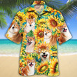 Shiba Inu Dog Lovers Sunflower Watercolor Hawaiian Shirt