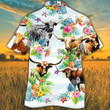 TX Longhorn Cattle Lovers Tropical Flower Hawaiian Shirt