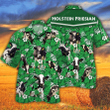 Holstein Friesian Cattle Lovers Green Floral Pattern Hawaiian Shirt