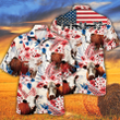Hereford Cattle Lovers American Flag Hawaiian Shirt