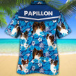 Papillon Dog Lovers Blue Floral Pattern Hawaiian Shirt