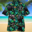 Black Angus Cattle Lovers Tropical Leaves Hawaiian Shirt