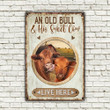 Red Angus Cattle Lovers Old Bull And Sweet Cow Metal Sign