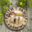 Sheep Cattle Lovers Faith Family Farming Round Wooden Sign 12" x 12"