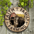 Black Angus Cattle Lovers Faith Family Farming Round Wooden Sign 12" x 12"