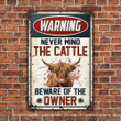Highland Cattle Lovers Gift Beware Of The Owner Metal Sign
