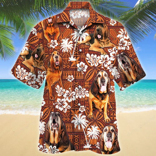 Bloodhound Dog Red Tribal Pattern Hawaiian Shirt