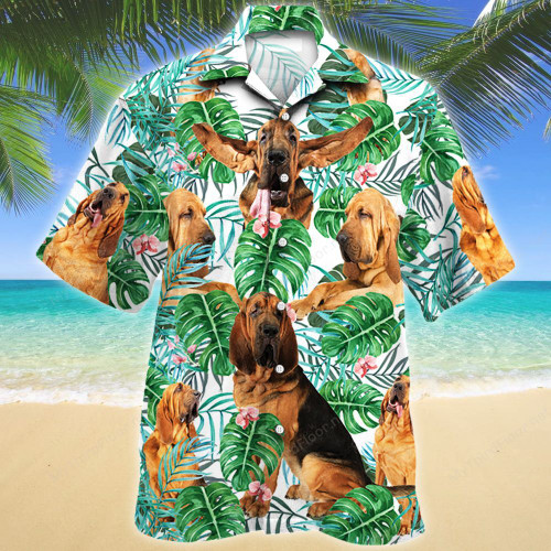 Bloodhound Dog Tropical Plant Hawaiian Shirt