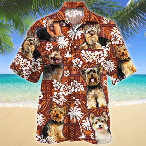 Yorkshire Terrier Dog Lovers Red Tribal Pattern Hawaiian Shirt