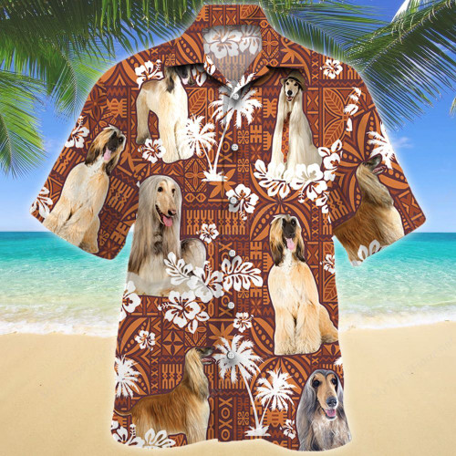 Afghan Hound Dog Red Tribal Pattern Hawaiian Shirt
