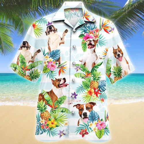American Staffordshire Terrier Dog Tropical Flower Hawaiian Shirt