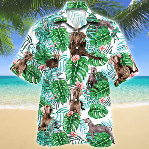 Weimaraner Dog Tropical Plant Hawaiian Shirt