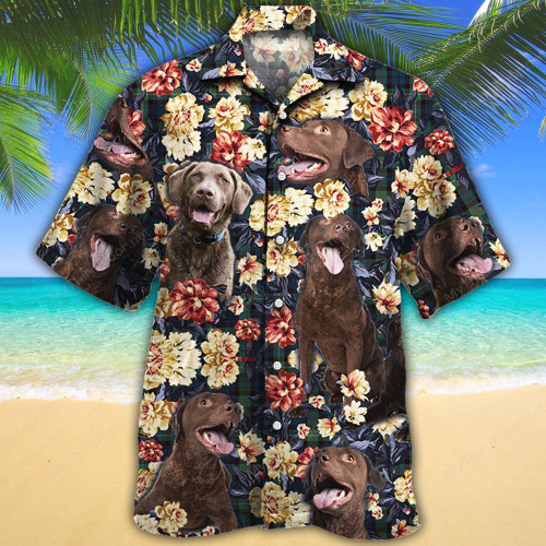 Chesapeake Bay Retriever Dog Lovers Green Plaid Pattern Hawaiian Shirt