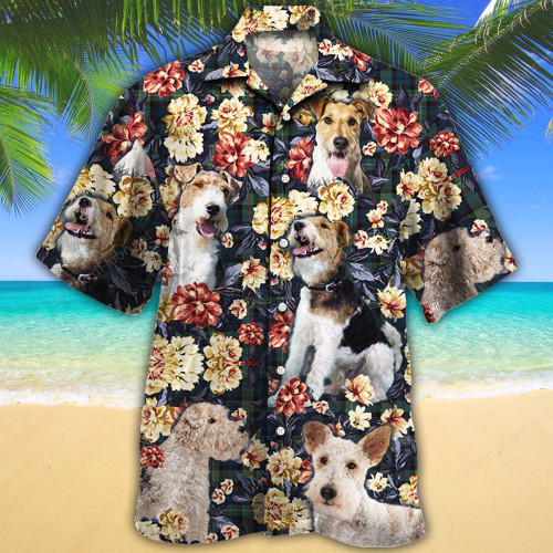 Wire Fox Terrier Dog Lovers Green Plaid Pattern Hawaiian Shirt
