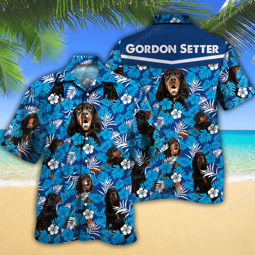 Gordon Setter Dog Lovers Blue Floral Pattern Hawaiian Shirt
