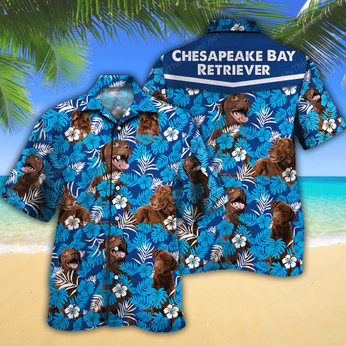 Chesapeake Bay Retriever Dog Lovers Blue Floral Pattern Hawaiian Shirt