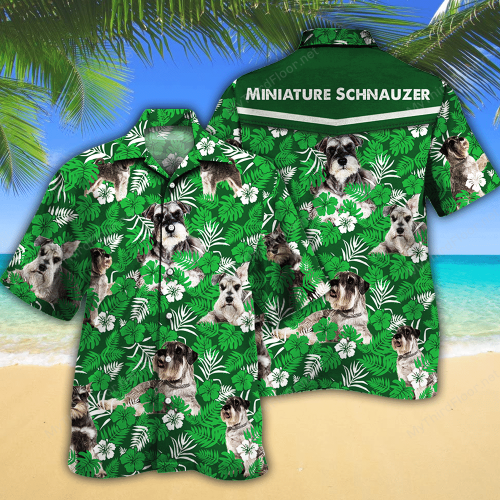 Miniature Schnauzer Dog Lovers Green Floral Pattern Hawaiian Shirt